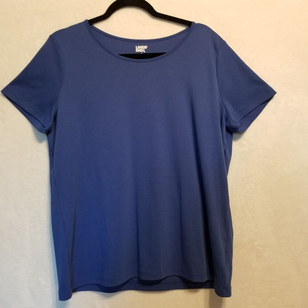 Lands' End XL (18) T Shirt Cobalt Blue Cotton Blend Short Sleeve Classic Basic